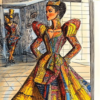 Vaporwild style, Midjourney V6.1: haute-couture fashion outfit