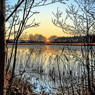 Vaporwild style, Midjourney V6.1: realistic landscape photograph of quiet dawn