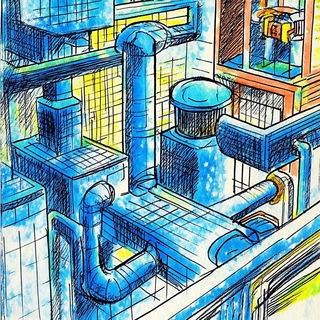 Vaporwild style, Midjourney V6.1: technical infrastructure blueprint schematics