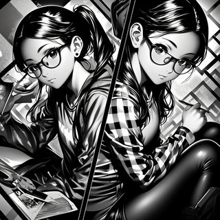 Magenta Perihelion style, Midjourney V6.1: black-and-white manga comic strip