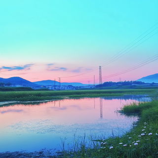 Crownfield Apparitions style, Midjourney V6.1: realistic landscape photograph of quiet dawn