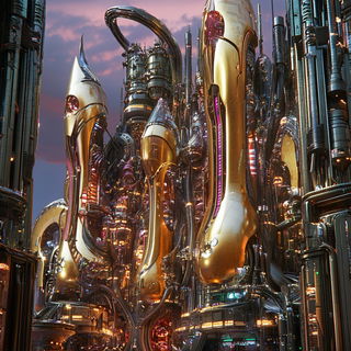 Sylvabaroque style, Midjourney V6.1: megacity with futuristic bioarchitecture