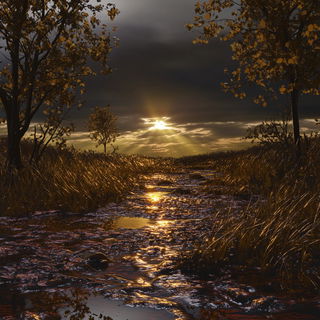 Sylvabaroque style, Midjourney V6.1: realistic landscape photograph of quiet dawn