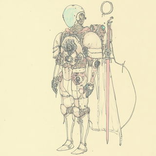 Velvetmarmor style, Midjourney V6.1: concept art character design of retropunk steam knight