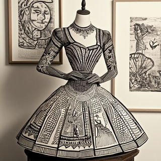 Celshade Panorism style, Midjourney V6.1: haute-couture fashion outfit