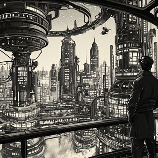 Celshade Panorism style, Midjourney V6.1: cinematic shot from sci-fi movie