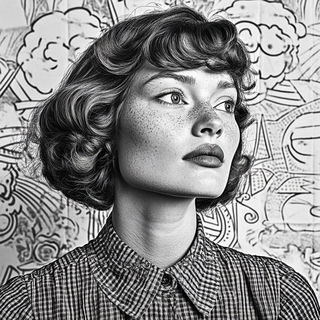 Celshade Panorism style, Midjourney V6.1: photographic portrait of female protagonist