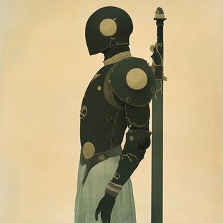 Noirmask style, Midjourney V6.1: concept art character design of retropunk steam knight