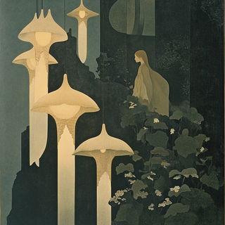 Noirmask style, Midjourney V6.1: retro fairy-tale illustration