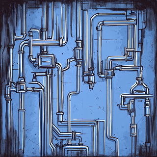 Muqarnas Cyanism style, Midjourney V6.1: technical infrastructure blueprint schematics