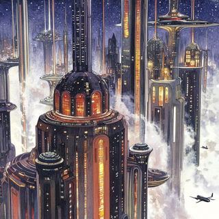 Stipplorama style, Midjourney V6.1: megacity with futuristic bioarchitecture