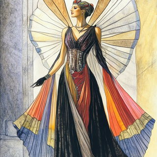 Stipplorama style, Midjourney V6.1: haute-couture fashion outfit