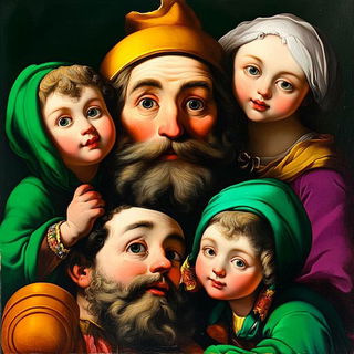 Bluemajolica style, Midjourney V6.1: classical 18th-century oil painting