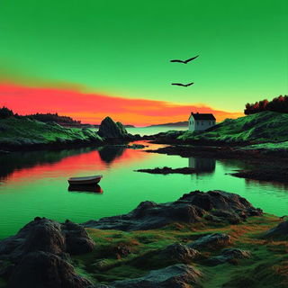 Bluemajolica style, Midjourney V6.1: realistic landscape photograph of quiet dawn