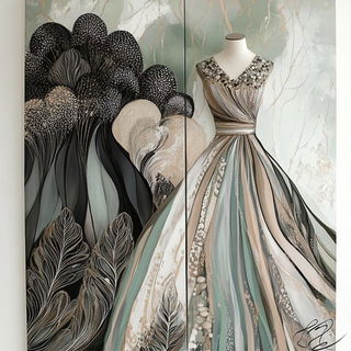 Turquoise Cartography style, Midjourney V6.1: haute-couture fashion outfit