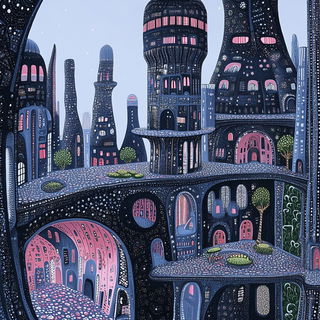 Tessellated Tenement Eclipse style, Midjourney V6.1: megacity with futuristic bioarchitecture