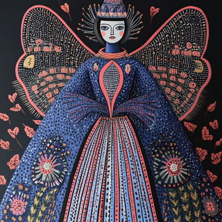 Tessellated Tenement Eclipse style, Midjourney V6.1: haute-couture fashion outfit