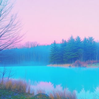 Ceramere style, Midjourney V6.1: realistic landscape photograph of quiet dawn