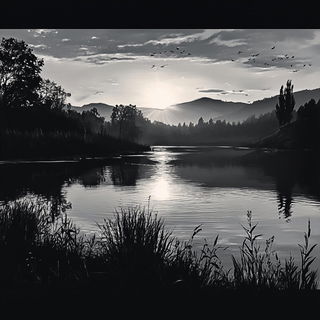 Thornframe style, Midjourney V6.1: realistic landscape photograph of quiet dawn