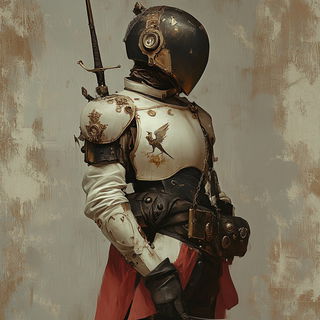 Cameaulet style, Midjourney V6.1: concept art character design of retropunk steam knight
