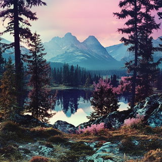 Colossometal style, Midjourney V6.1: realistic landscape photograph of quiet dawn