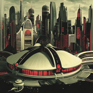 Hatched Goblinism style, Midjourney V6.1: megacity with futuristic bioarchitecture