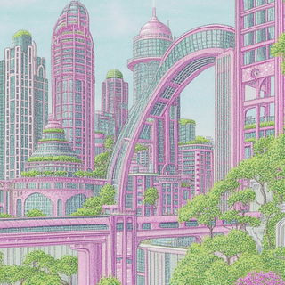 Faunaframe style, Midjourney V6.1: megacity with futuristic bioarchitecture