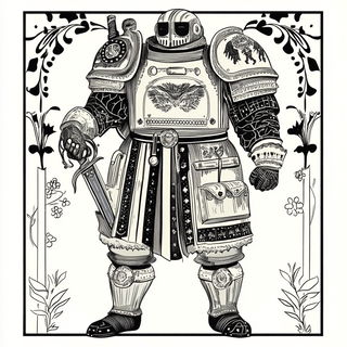 Risoquake style, Midjourney V6.1: concept art character design of retropunk steam knight