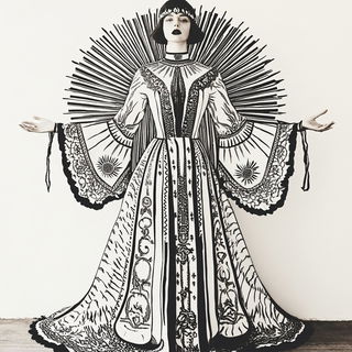 Risoquake style, Midjourney V6.1: haute-couture fashion outfit