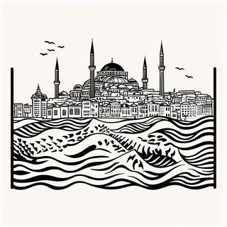 Risoquake style, Midjourney V6.1: bold minimalist logo design for Istanbul city municipal services