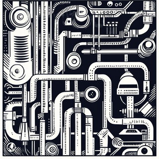 Risoquake style, Midjourney V6.1: technical infrastructure blueprint schematics