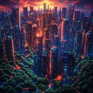 Viaduct Fossil style, Midjourney V6.1: megacity with futuristic bioarchitecture