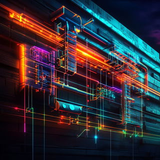 Viaduct Fossil style, Midjourney V6.1: technical infrastructure blueprint schematics