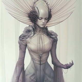 Portal Scar style, Midjourney V6.1: haute-couture fashion outfit