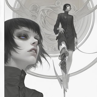 Portal Scar style, Midjourney V6.1: black-and-white manga comic strip