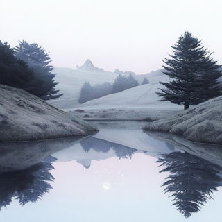 Portal Scar style, Midjourney V6.1: realistic landscape photograph of quiet dawn