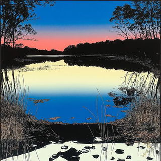 Corvid Gloam style, Midjourney V6.1: realistic landscape photograph of quiet dawn