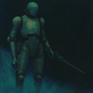 Monumental Ink Silence style, Midjourney V6.1: concept art character design of retropunk steam knight