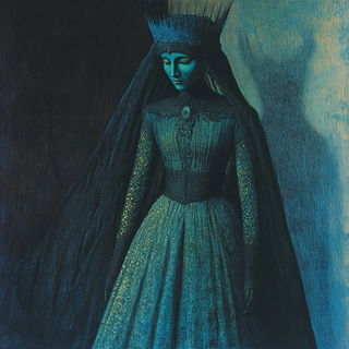 Monumental Ink Silence style, Midjourney V6.1: haute-couture fashion outfit