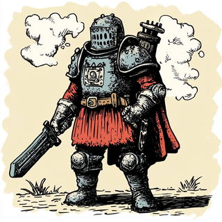 Oraclecrank style, Midjourney V6.1: concept art character design of retropunk steam knight
