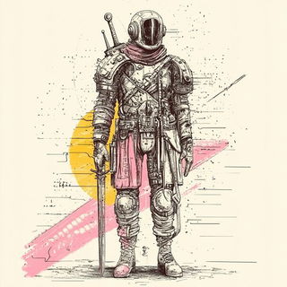 Pluvial Chiaroscuro style, Midjourney V6.1: concept art character design of retropunk steam knight