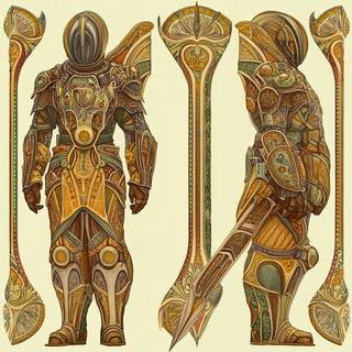 Scanline Solstice style, Midjourney V6.1: concept art character design of retropunk steam knight