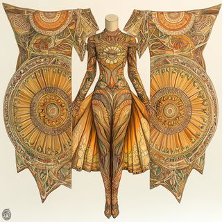 Scanline Solstice style, Midjourney V6.1: haute-couture fashion outfit