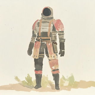Brinevector style, Midjourney V6.1: concept art character design of retropunk steam knight