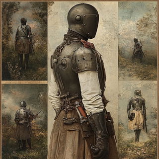 Giantkin Marginalia style, Midjourney V6.1: concept art character design of retropunk steam knight