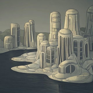 Redmarket Monochrome style, Midjourney V6.1: megacity with futuristic bioarchitecture