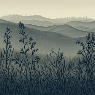 Redmarket Monochrome style, Midjourney V6.1: realistic landscape photograph of quiet dawn