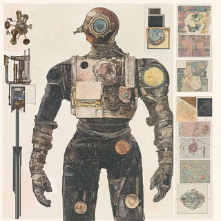 Watercolor Mythoperegrine style, Midjourney V6.1: concept art character design of retropunk steam knight