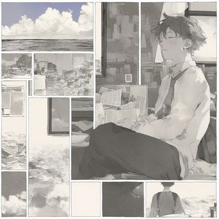 Watercolor Mythoperegrine style, Midjourney V6.1: black-and-white manga comic strip