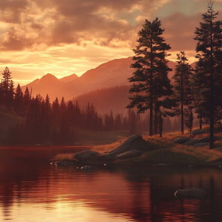Cogtopiary style, Midjourney V6.1: realistic landscape photograph of quiet dawn